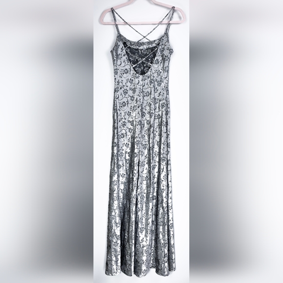 90s Style Silver Grey Floral Dress Size S - Picture 2 of 4